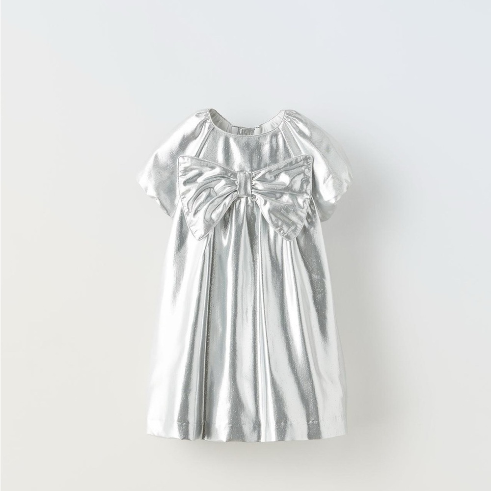 Zara kids metallic 3D Bow dress. 18-24 months